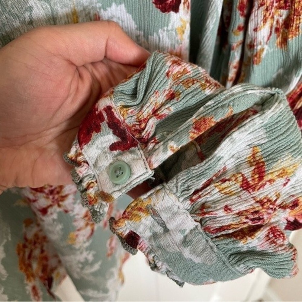 Style & Co - V-neck Ruffle Top Green & Rust Floral Print, XL - Picture 4 of 11
